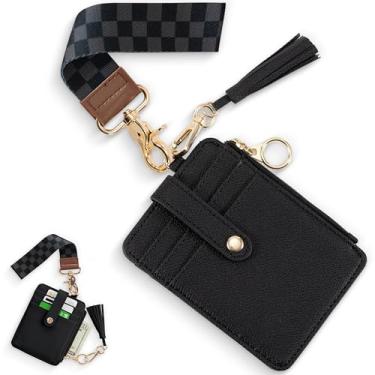 Imagem de Carteira feminina estilosa – Suporte de cartão de crédito de design fino com muito espaço de armazenamento, incluindo janela transparente para identidade e bolso com zíper – Carteira de chaveiro com