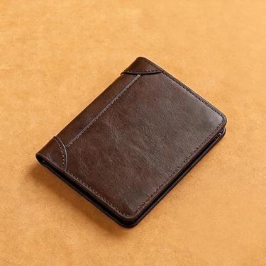 Imagem de Carteira para mulheres e homens, bloqueio de RFID, carteira com três dobras, moda, couro PU, vários cartões, bolsa para cartão de crédito, carteiras, presente, Marrom escuro, Estilo retrô