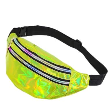 Imagem de Pochete feminina holográfica, transversal, à prova d'água, com cinto ajustável, bolsa de quadril, moderna, esportiva, PU, brilhante, pochete, Verde, Pacotes de cintura