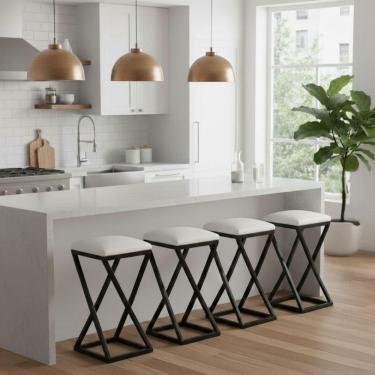 Imagem de Kit 4 Banqueta Alta 80 Cm Bistrô Banco Bancada Cozinha Bar Balcão Corino Branco
