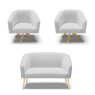 Imagem de Kit 01 Namoradeira Pés Palito Natural e 02 Poltronas Giratória Stella 