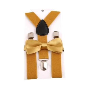 Imagem de Conjunto De Gravata Borboleta Infantil De Cor Sólida Com Suspensórios 