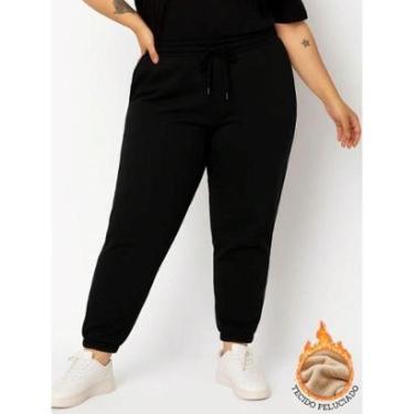 Imagem de Calça de Moletom Feminina Plus Size Jogger Tecido Flanelado com Bolso Preto-Feminino