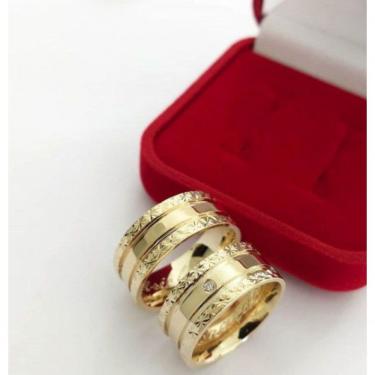 Imagem de Par De Aliança 10Mm Laterais Prata Com Banhado A Ouro