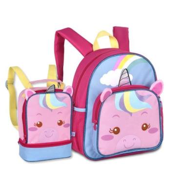 Imagem de Mochila Com Lancheira Unicórnios Kit Escolar Infantil Meninas - - Clio