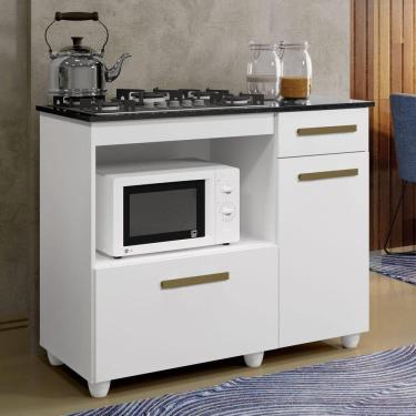 Imagem de Balcão Para Cooktop 4 Bocas Com 2 Portas E 1 Gaveta Violeta Em Mdp Branco