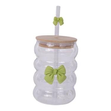 Imagem de Copo Vidro Canelado Nervuras com Laço 500ml Vintage Luxo