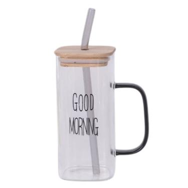 Imagem de Copo De Vidro Good Morning com Tampa E Canudo Drinks 400ml