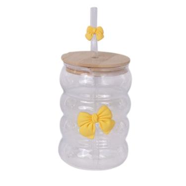 Imagem de Copo Vidro Canelado Nervuras com Laço 500ml Vintage Luxo