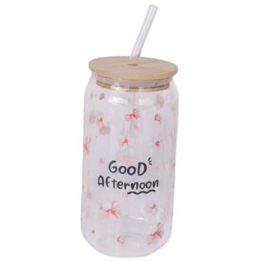 Imagem de Copo De Vidro com Tampa E Canudo Flor Good Afternoon 600ml