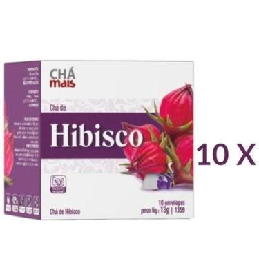 Imagem de Chá de Hibisco Vegano Cx10 Sachês de 1g Kit com 10 - Chá Mais