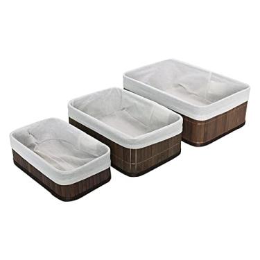 Imagem de Mimo Style Jogo de 03 Cestos Organizadores Feito de Bambu Cor Claro. Perfeito Para Banheiros, Armários, Lavanderias, Entre Outros. Bonito e Elegante (Marrom - Grande)