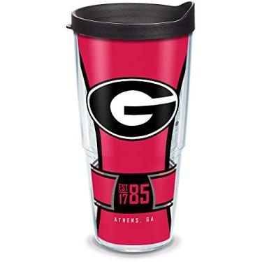 Imagem de Tervis Copo isolado Georgia Bulldogs Spirit com envoltório e tampa preta para viagem, 680 g, transparente