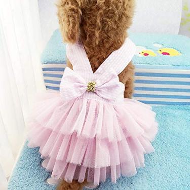 Imagem de Vestidos para cães, roupas modernas para cães de estimação, vestidos de princesa para cachorro de malha listrada (rosa, grande)