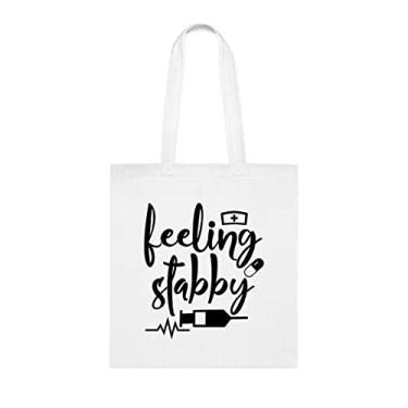 Imagem de Sacola Feeling Stabby, presente de sacola sentindo-se Stabby, bolsa de ombro sentindo-se Stabby, bolsas reutilizáveis de aniversário, cesta de Natal, ideia de presente para ela, presente para ele, bolsa feminina, Branco