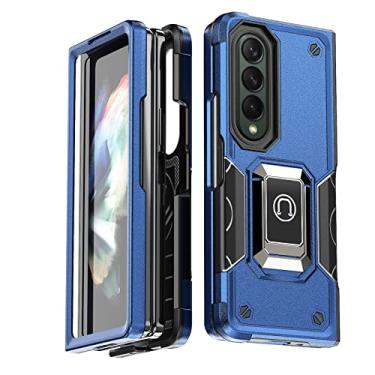 Imagem de YINGDAFENG Capa para Samsung Galaxy Z Fold 4, capa protetora à prova de choque de grau militar com anel giratório de 360° suporte magnético de corpo inteiro camada dupla resistente capa protetora, azul