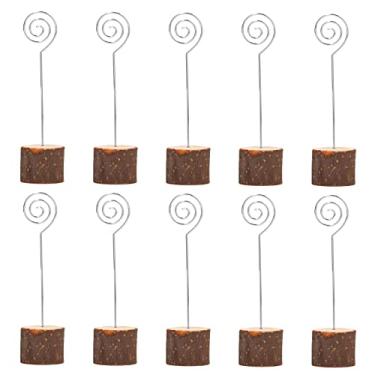 Imagem de 10 pçs titulares de cartão de lugar de madeira real, elegante e simples suporte de número de nome de mesa de casamento para placa de festa de casamento de natal etiqueta de cartões de comida