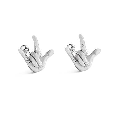 Imagem de 16G Rock On Hand cartilagem brincos para mulheres homens meninos meninas moda punk personalizado aço inoxidável parafuso traseiro hélice hipoalergênico piercing de orelha presentes filha aniversário melhor amigo natal, Aço inoxidável, Sem pedra preciosa