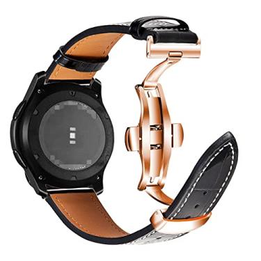 Imagem de Para Samsung Galaxy Watch pulseira de couro delicada 22 mm 20 mm fivela borboleta relógio Samsung pulseira de couro escolha feminina escolha masculina (fivela de ouro rosa de bambu preto, 22 mm)