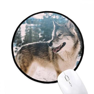 Imagem de Mouse pad branco com imagem de neve de cachorro sorriso tapete redondo para computador