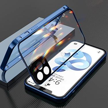 Imagem de Capa de telefone de metal magnético de vidro duplo lado para iphone 14 13 pro max 11 12 xs xr 7 8 plus capa de ímã de proteção de lente de câmera, azul, para iphone xs max