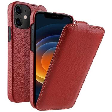 Imagem de IOTUP Capa de telefone flip vertical, padrão de lichia couro genuíno à prova de choque capa protetora resistente a arranhões para Apple iPhone 12 (2020) 6,1 polegadas (cor: vermelho)