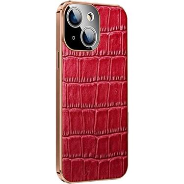 Imagem de GANYUU Capa para iPhone 13 Pro Max, textura clássica de crocodilo premium capa slim fit de couro genuíno com proteção de câmera completa galvanizada TPU Bumper capa de telefone (cor: vermelho)