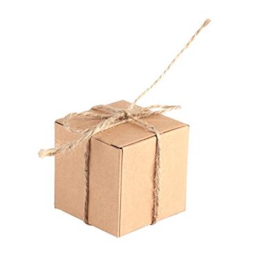 Imagem de 50 peças caixa marrom papel kraft, caixa de presente retangular para lembrancinha de casamento com corda de cânhamo para casamento aniversário feriado lembrancinha para chá de bebê (2x2x2 polegadas)