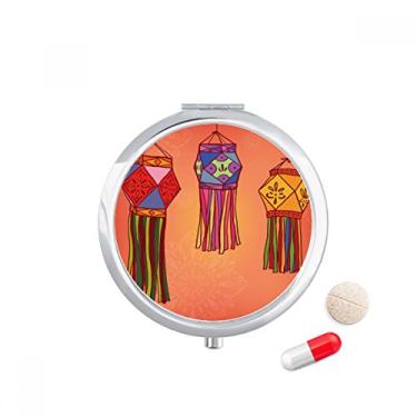 Imagem de Porta-comprimido com ilustração colorida da Lanterna chinesa, caixa de armazenamento de medicamentos, dispensador de recipiente
