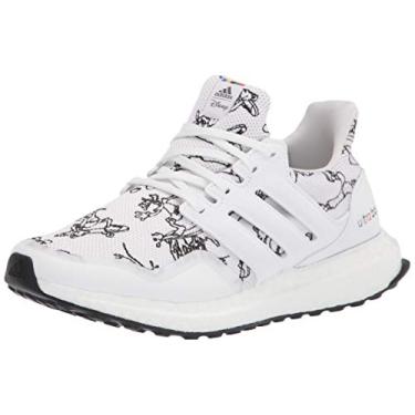 Imagem de adidas Tênis de corrida feminino Ultraboost DNA de camurça e couro, Branco/Azul, 5.5 Big Kid