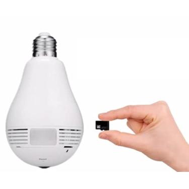Imagem de Camera Lampada Alta Definicao 360 Panoramica Espia Wifi Ip Seguraca Vr V380 Com Micro SD 32GB Incluso