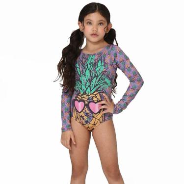 Imagem de Maiô Manga Longa Infantil Abacaxis Violeta UV.Line
