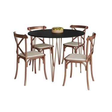 Imagem de Mesa Com 4 Cadeiras Katrina Cobre Elen Hairpin 110Cm Jantar Preta Base Cobre - Cor: Preto
