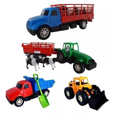 Kit Caminhão Brinquedo Infantil Trator Bois Animais Presente