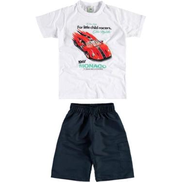 Imagem de Conjunto Infantil Malwee Camiseta Manga Curta e Bermuda - Em Cotton e Sarja - Branco e Azul