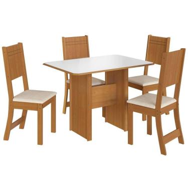 Imagem de Mesa de Jantar Evora com 4 Cadeiras Indekes Cor Freijó Off White