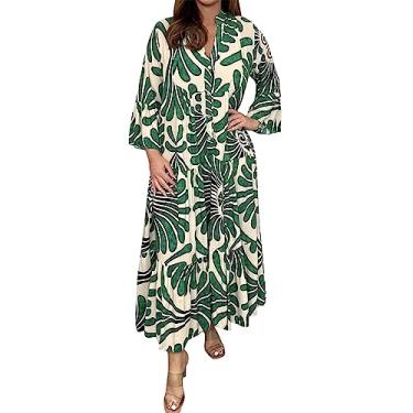 Imagem de Vestido longo colado ao corpo feminino casual manga curta/longa vestido maxi feminino estilo vintage cintura alta, Verde, Medium