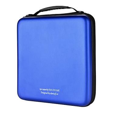 Imagem de alavisxf xx Capa para CD, capa protetora de espuma vinílica acetinada com capacidade para 192 DVDs, estojo portátil com zíper para CDs, organizador de disco, bolsa para carro, casa, viagem (capacidade de 192, azul192)