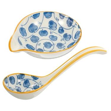 Imagem de TIDTALEO 1 Conjunto Discos de imersão em cerâmica descanso de colher enfeite de mesa porta colher para bancada de cozinha decoração japonesa colheres de sopa concha portátil