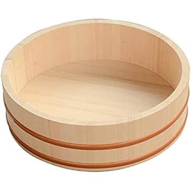 Imagem de Tigela de madeira para misturar arroz de sushi, 12 tamanhos, banheira, panela de arroz com faixas de cobre para restaurante de sushi (madeira de pinho branco), 48x12cm, 69tranquilidade
