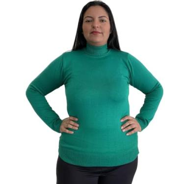 Imagem de Blusa De Frio Feminina Suéter Gola Alta Plus Size Trico Tricot G Gg (BR, Numérico, 46, 50, Plus Size, Regular, Verde)