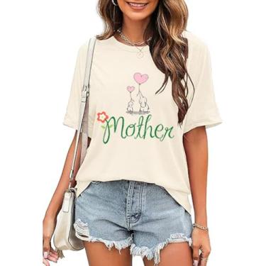 Imagem de PDLCVD Camiseta Mamãe Camisetas para Dia das Mães Presentes de Aniversário para Mulheres com Design de Elefante, Bege, P