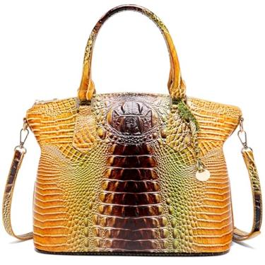 Imagem de Makcr Joacbv Bolsa feminina em relevo de crocodilo com alça superior bolsa de couro transversal grande com alça de ombro, 1 peixe-dourado marrom
