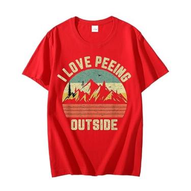 Imagem de Camiseta divertida de acampamento caminhadas ao ar livre I Love Peeing Outside camiseta moderna unissex manga curta gola redonda, Vermelho, 5G