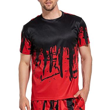 Imagem de Ampeo Camiseta masculina de manga curta, atlética, corrida, academia, treino, casual, camiseta, Vermelho, G