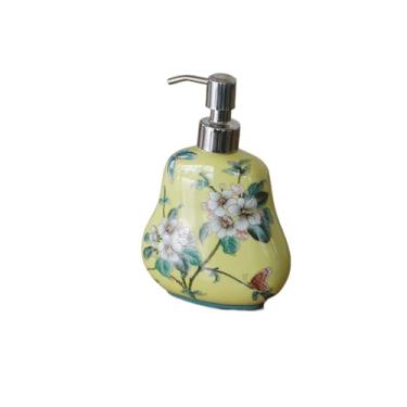Imagem de Porta Sabonete Líquido Dispensador de sabão com bomba de aço inoxidável, dispensador de loção cerâmica pintada manualmente, formato de cabaça plana, garrafa de bomba de chuveiro para Banheiro(Color:So