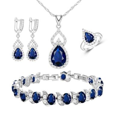 Imagem de LMXXVJ Conjunto de joias femininas banhado a platina, conjunto de pulseiras de brincos, aniversário/aniversário, dia das mães, presentes para mãe, esposa/irmã/melhor amiga Azul