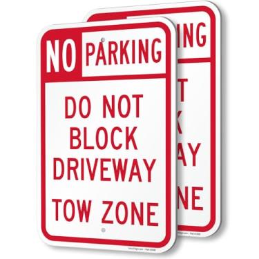 Imagem de SmartSign (Pacote com 2) Placa "No Parking - Do Not Block Driveway, Tow Zone" de 45,7 x 30,5 cm, composto de alumínio de 120 mil de espessura (ACM), material reflexivo de grau de engenheiro, vermelho