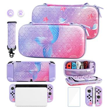 Imagem de GLDRAM Purple Carrying Case Compatible with Nintendo Switch OLED, Cute Accessories Kit with Travel Case, Switch OLED Protective Shell, Screen Protector, Thumb Caps & Shoulder Strap