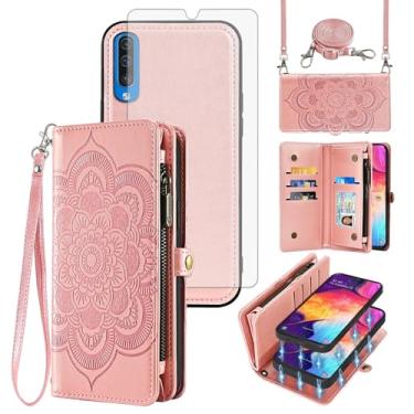 Imagem de Asuwish Capa de celular para Samsung Galaxy A50 A50S A30S A30S capa de celular carteira com zíper com protetor de tela de vidro temperado alça transversal porta-cartões de flores A 50 50S 30S S50 50A